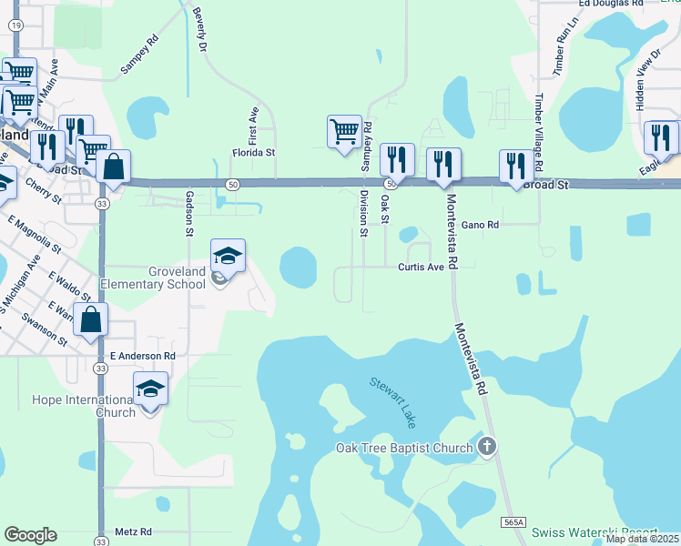 map of restaurants, bars, coffee shops, grocery stores, and more near 274 Curtis Avenue in Groveland