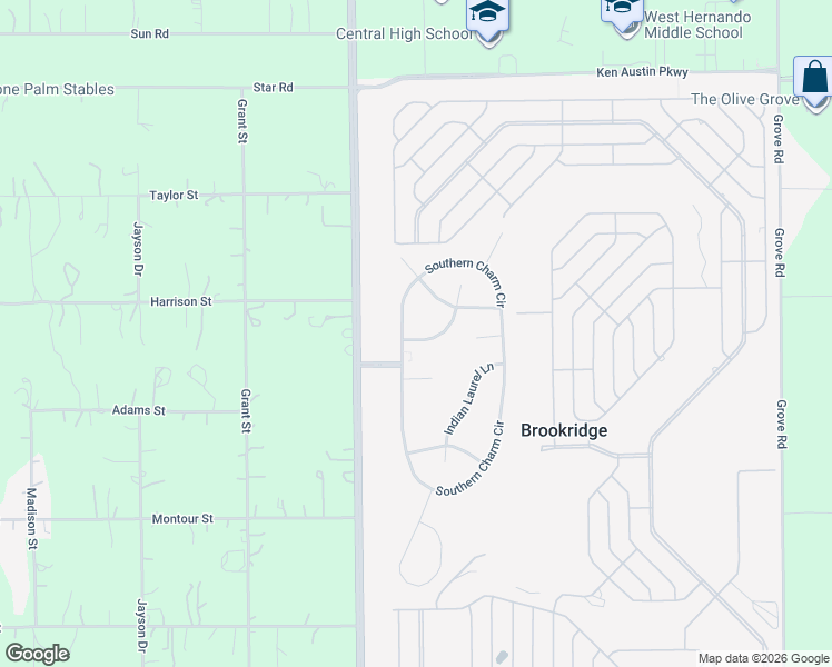 map of restaurants, bars, coffee shops, grocery stores, and more near 8449 Southern Charm Circle in Brooksville
