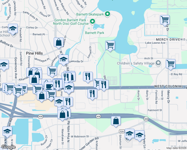 map of restaurants, bars, coffee shops, grocery stores, and more near 4821 La Grange Avenue in Orlando