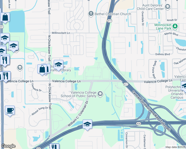 map of restaurants, bars, coffee shops, grocery stores, and more near 1000 Avida Village Circle in Orlando