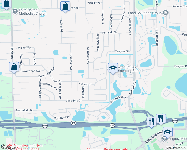 map of restaurants, bars, coffee shops, grocery stores, and more near 980 Tomes Court in Orlando