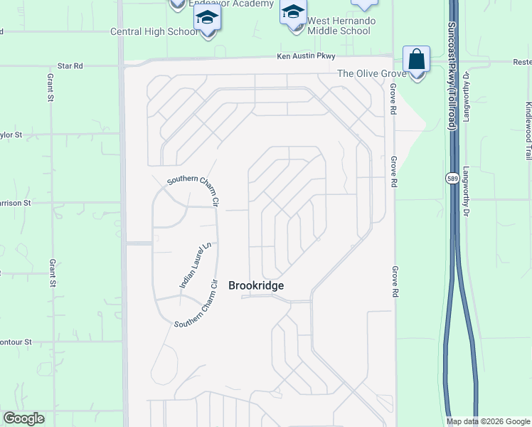 map of restaurants, bars, coffee shops, grocery stores, and more near 15068 Rialto Avenue in Brooksville