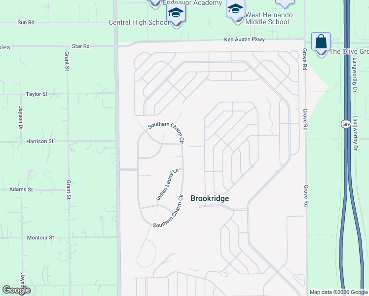 map of restaurants, bars, coffee shops, grocery stores, and more near 8871 Southern Charm Circle in Brooksville