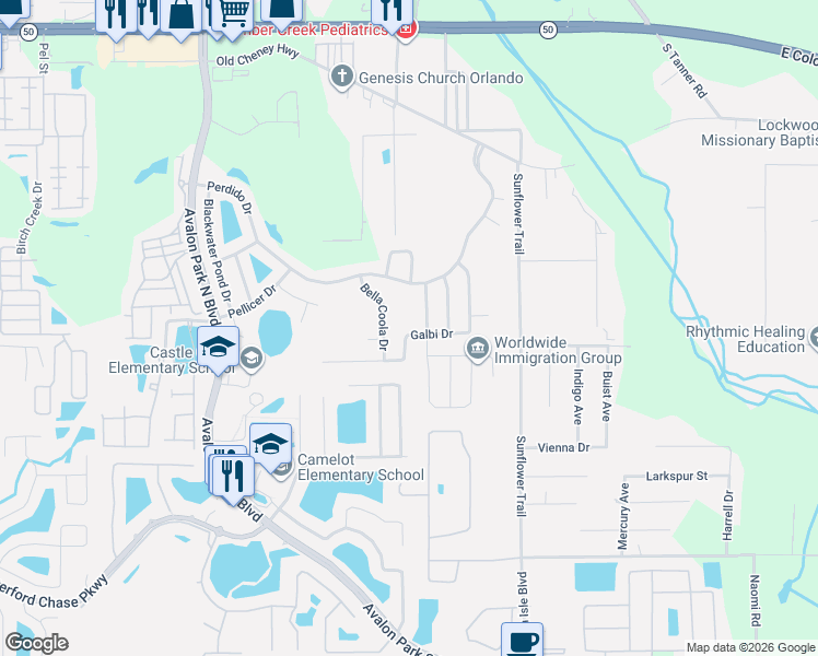 map of restaurants, bars, coffee shops, grocery stores, and more near 1350 Maumee Street in Orlando