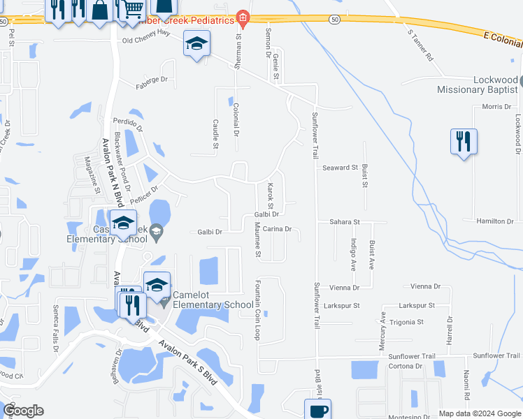 map of restaurants, bars, coffee shops, grocery stores, and more near 1333 Maumee Street in Orlando