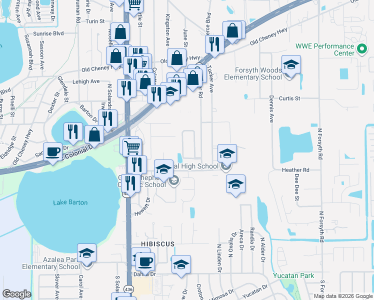 map of restaurants, bars, coffee shops, grocery stores, and more near 651 Golden Sunshine Circle in Orlando