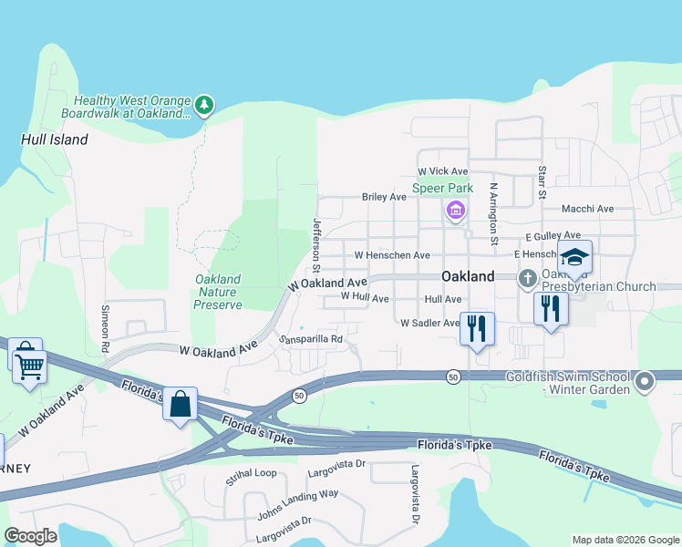 map of restaurants, bars, coffee shops, grocery stores, and more near 91 North Pollard Street in Oakland