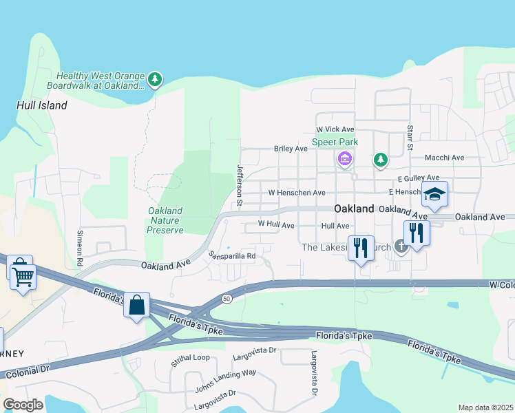 map of restaurants, bars, coffee shops, grocery stores, and more near 91 North Pollard Street in Oakland