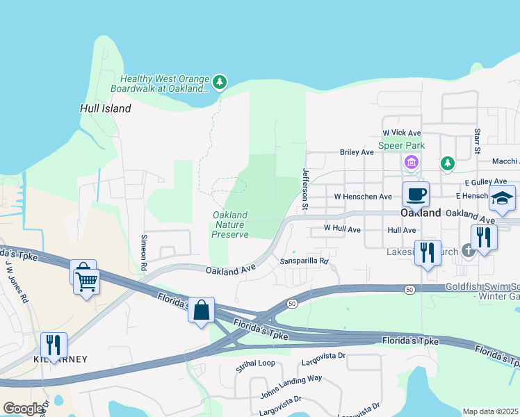 map of restaurants, bars, coffee shops, grocery stores, and more near 751 West Oakland Avenue in Oakland