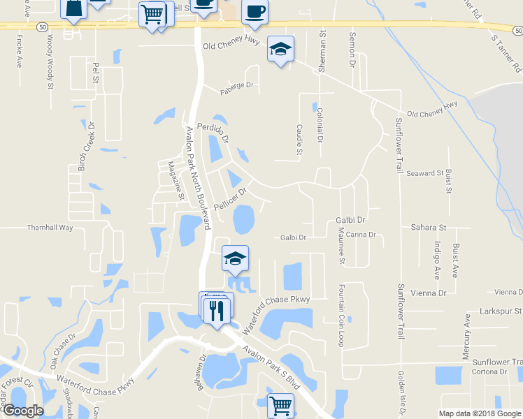 map of restaurants, bars, coffee shops, grocery stores, and more near 14927 Little Manatee Court in Orlando
