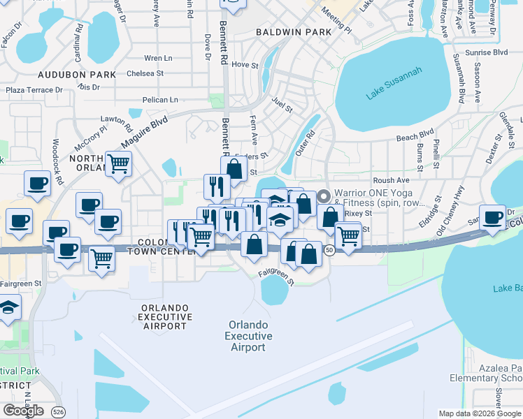 map of restaurants, bars, coffee shops, grocery stores, and more near 4217 Park Lake Street in Orlando