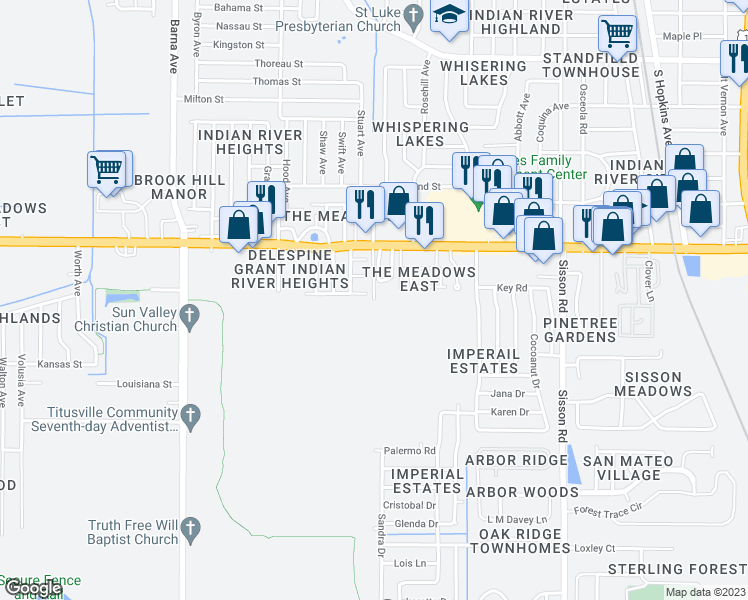 map of restaurants, bars, coffee shops, grocery stores, and more near 4755 Apollo Rd in Titusville