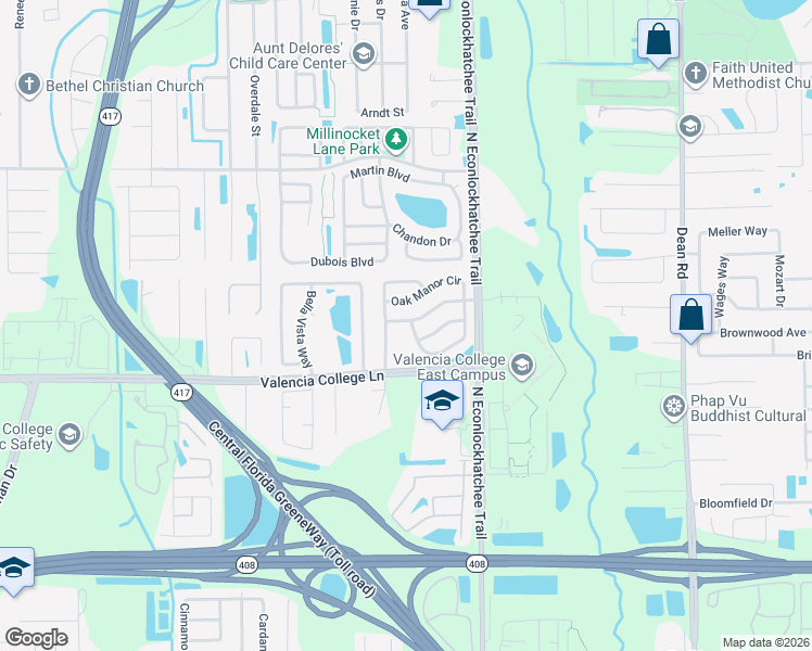 map of restaurants, bars, coffee shops, grocery stores, and more near 8909 Cherrystone Lane in Orlando