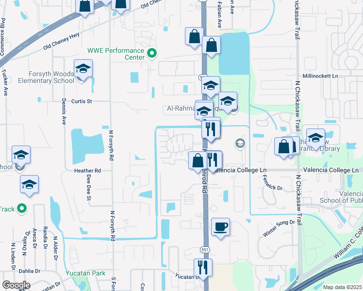 map of restaurants, bars, coffee shops, grocery stores, and more near 7511 Sun Tree Circle in Azalea Park