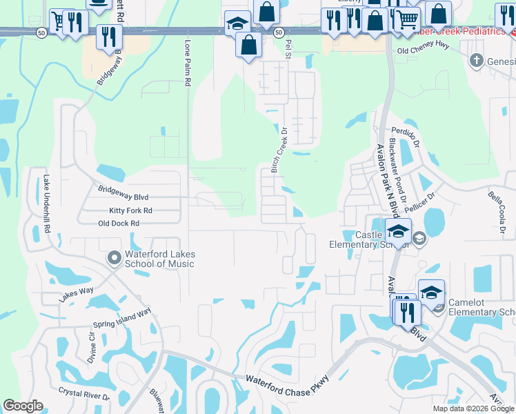 map of restaurants, bars, coffee shops, grocery stores, and more near 1172 Windmill Grove Circle in Orlando
