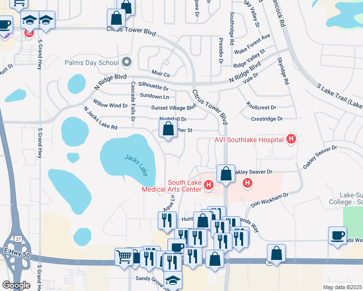 map of restaurants, bars, coffee shops, grocery stores, and more near 772 Lakeview Pointe Drive in Clermont