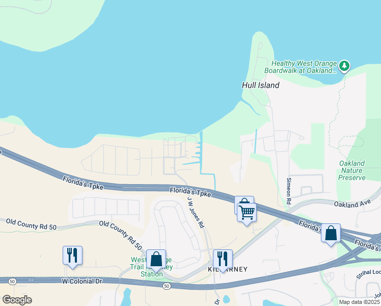 map of restaurants, bars, coffee shops, grocery stores, and more near 17524 Broad Street in Winter Garden