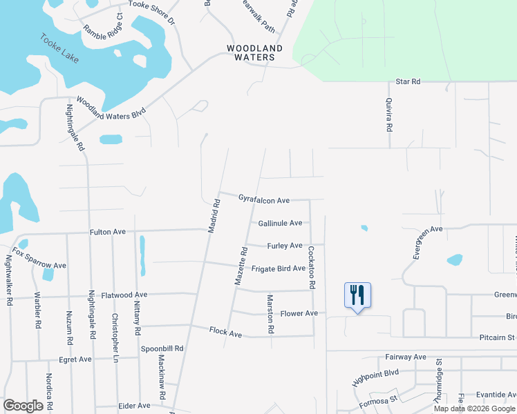 map of restaurants, bars, coffee shops, grocery stores, and more near 11237 Gallinule Avenue in Spring Hill