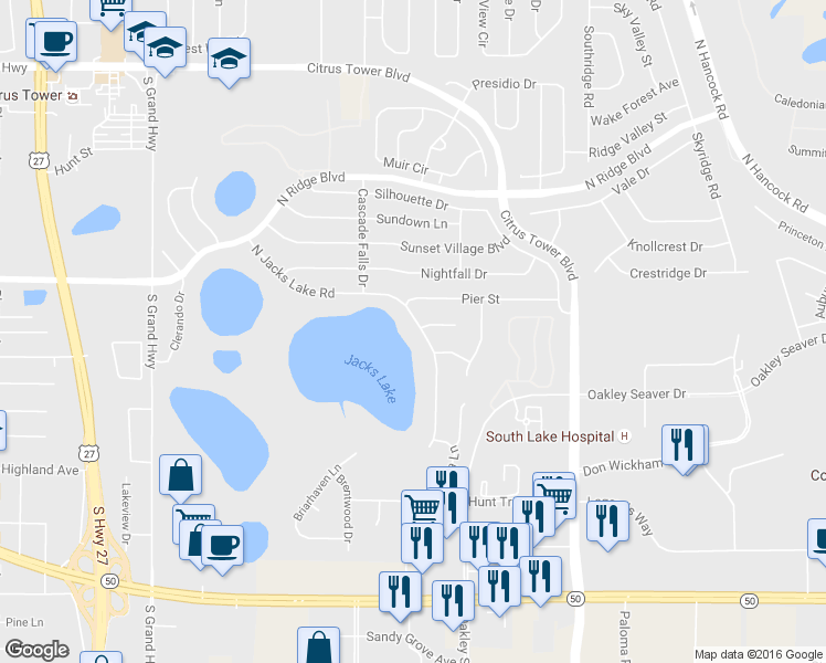 map of restaurants, bars, coffee shops, grocery stores, and more near 862 North Jacks Lake Road in Clermont