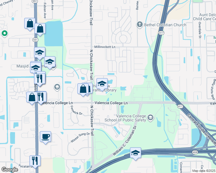 map of restaurants, bars, coffee shops, grocery stores, and more near 8205 Sun Spring Circle in Orlando