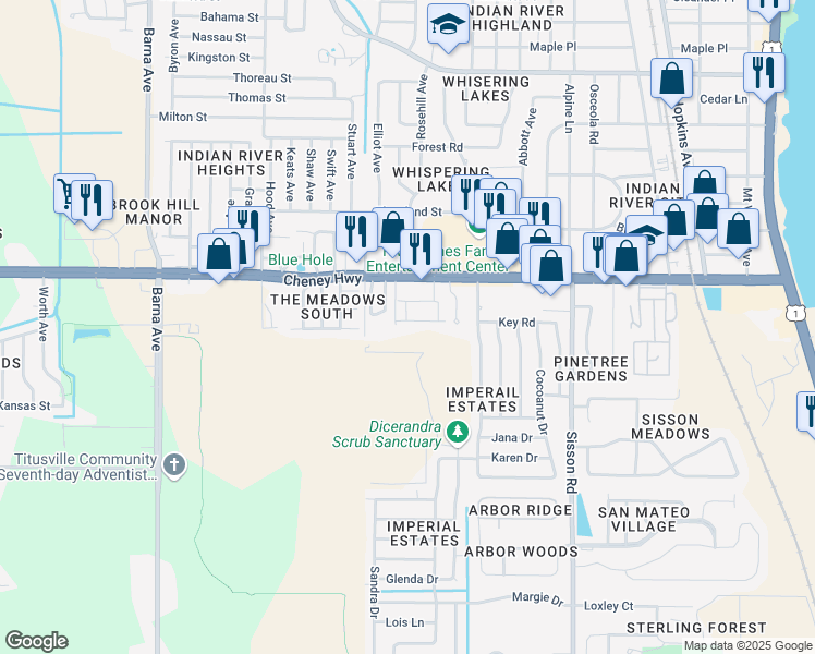 map of restaurants, bars, coffee shops, grocery stores, and more near 871 Marcella Lane in Titusville