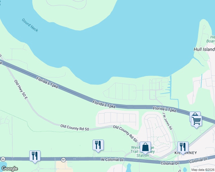 map of restaurants, bars, coffee shops, grocery stores, and more near Florida's Turnpike in Montverde