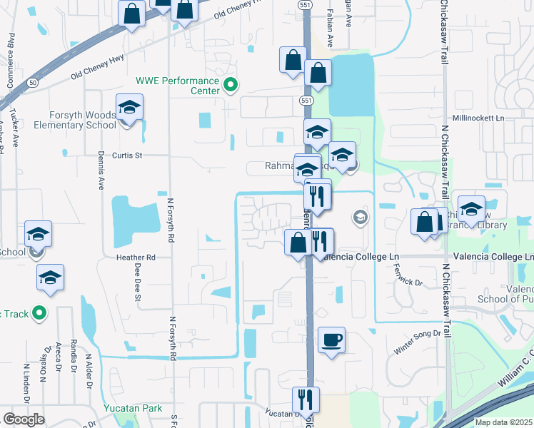 map of restaurants, bars, coffee shops, grocery stores, and more near 7511 Sun Tree Circle in Azalea Park
