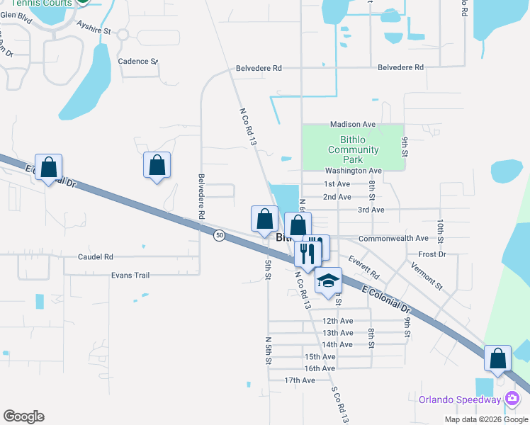 map of restaurants, bars, coffee shops, grocery stores, and more near 502 5th Street in Orlando