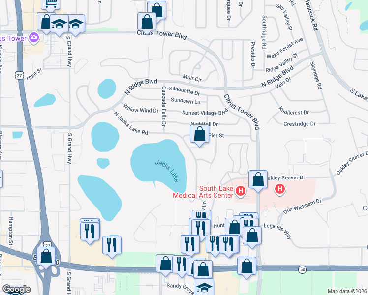 map of restaurants, bars, coffee shops, grocery stores, and more near 862 North Jacks Lake Road in Clermont