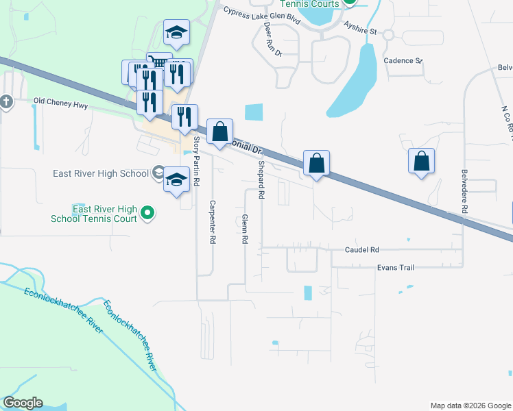 map of restaurants, bars, coffee shops, grocery stores, and more near 539 Shepard Road in Orlando