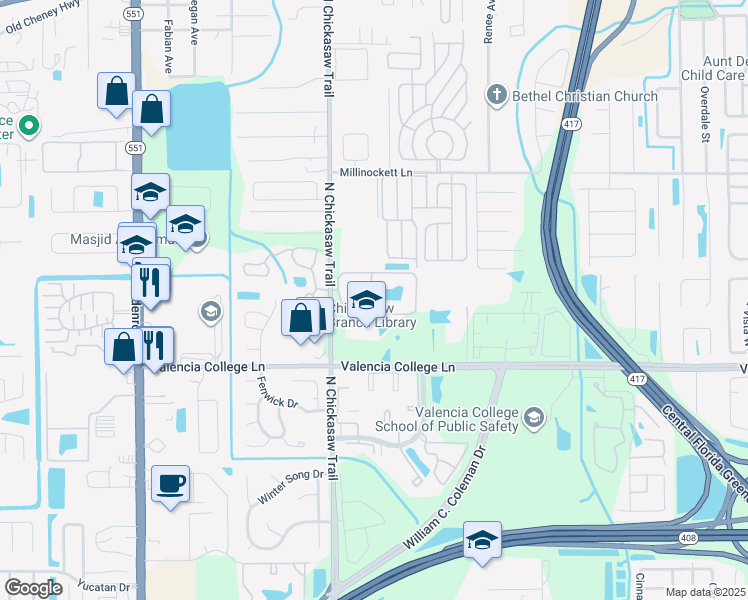 map of restaurants, bars, coffee shops, grocery stores, and more near 952 Courtyard Lane in Orlando