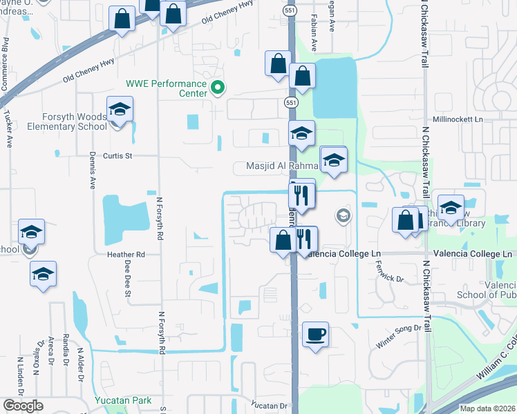 map of restaurants, bars, coffee shops, grocery stores, and more near 7579 Sun Tree Circle in Azalea Park