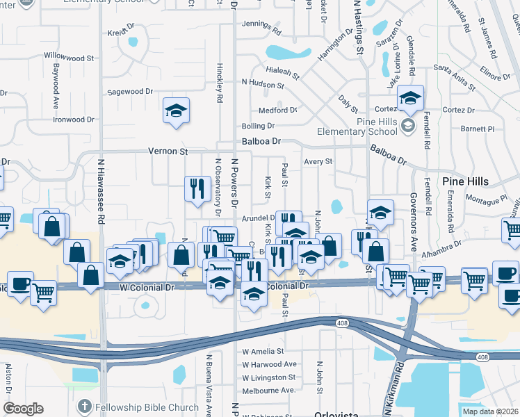 map of restaurants, bars, coffee shops, grocery stores, and more near 1209 Charles Street in Orlando