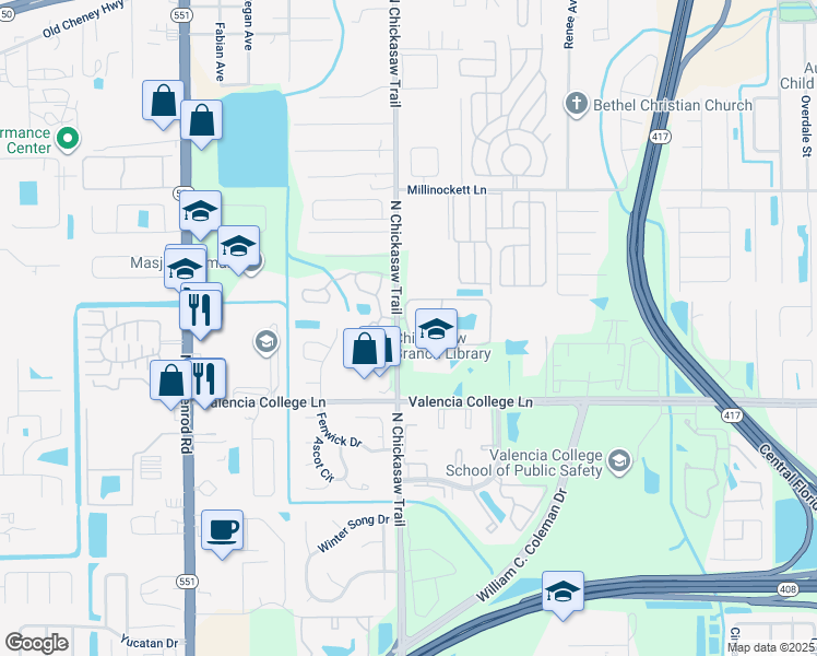 map of restaurants, bars, coffee shops, grocery stores, and more near 8219 Sun Spring Circle in Orlando