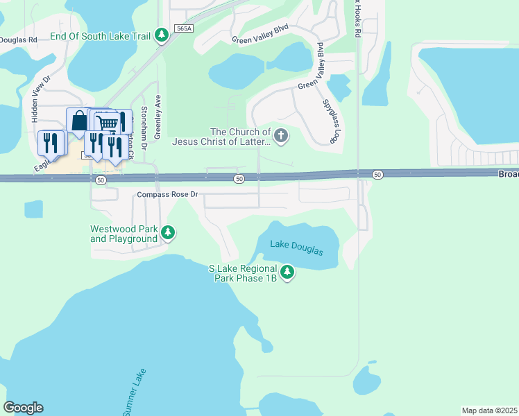 map of restaurants, bars, coffee shops, grocery stores, and more near 732 Lake Douglas Drive in Groveland