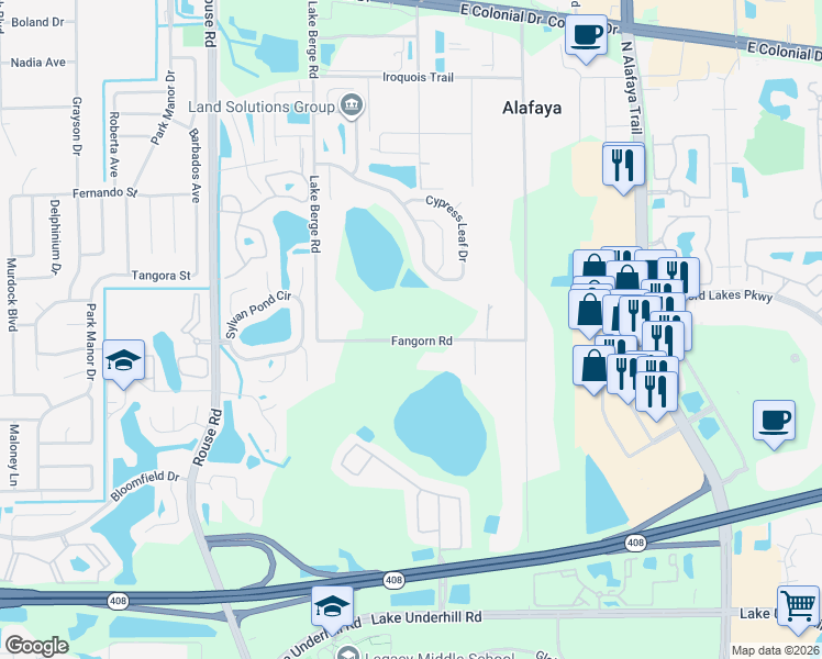 map of restaurants, bars, coffee shops, grocery stores, and more near 11325 Fangorn Road in Orlando