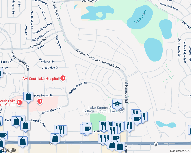 map of restaurants, bars, coffee shops, grocery stores, and more near 965 Dartmouth Avenue in Clermont