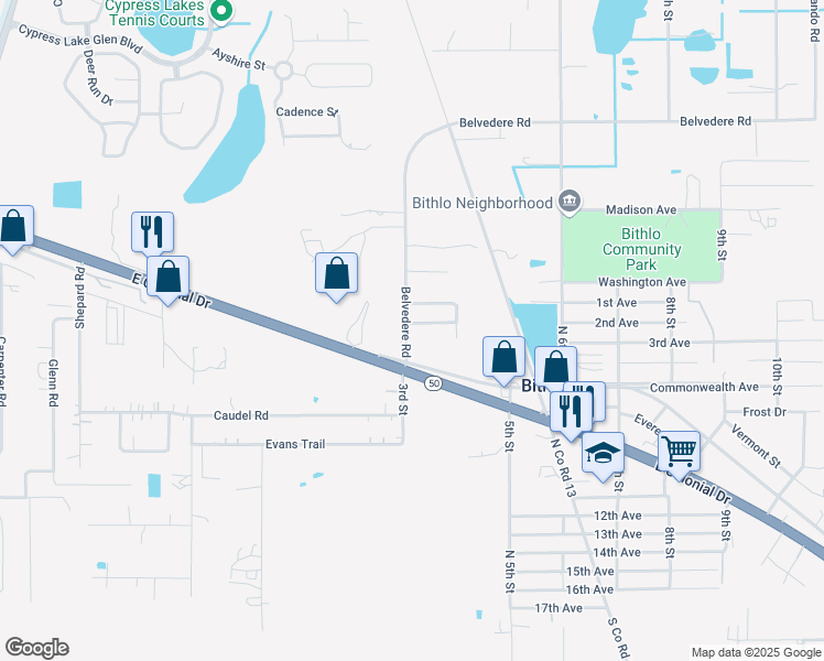 map of restaurants, bars, coffee shops, grocery stores, and more near 18069 2nd Avenue in Orlando