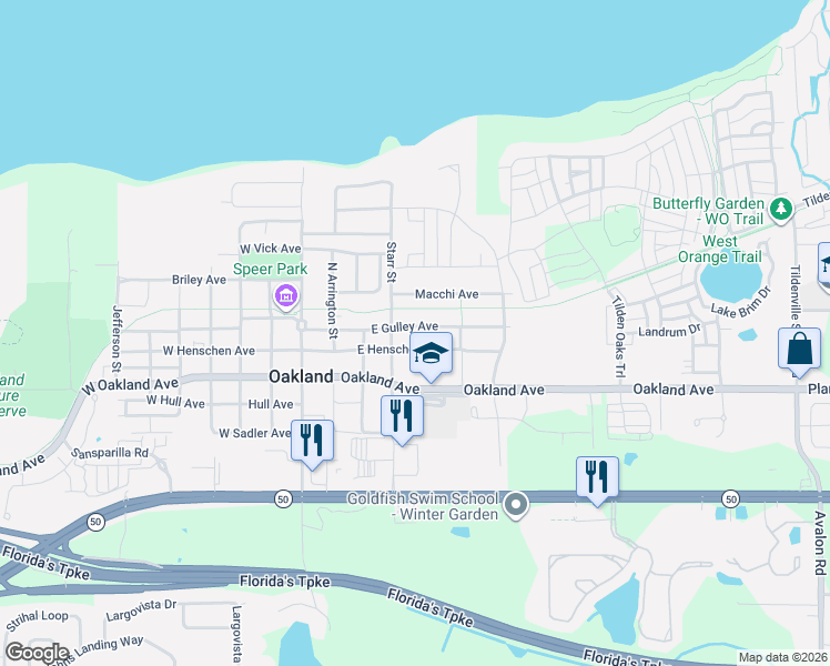map of restaurants, bars, coffee shops, grocery stores, and more near 307 East Gulley Avenue in Oakland