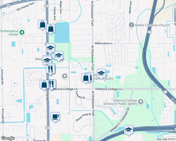 map of restaurants, bars, coffee shops, grocery stores, and more near 949 Crowsnest Circle in Orlando