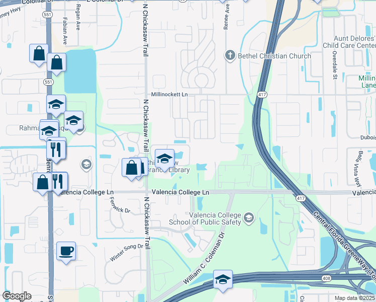 map of restaurants, bars, coffee shops, grocery stores, and more near 8211 Sun Spring Circle in Orlando