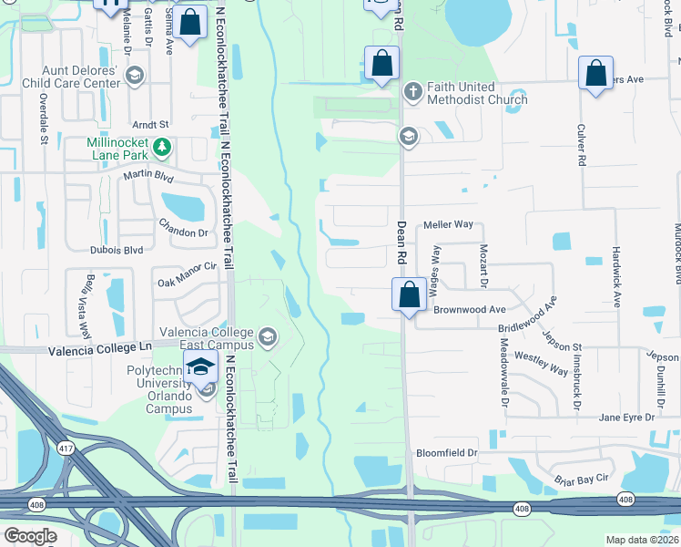 map of restaurants, bars, coffee shops, grocery stores, and more near 9806 Piney Point Circle in Orlando