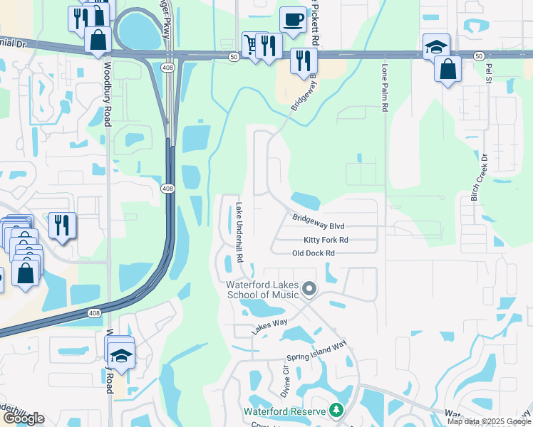 map of restaurants, bars, coffee shops, grocery stores, and more near 13200 Saint Cole Court in Orlando