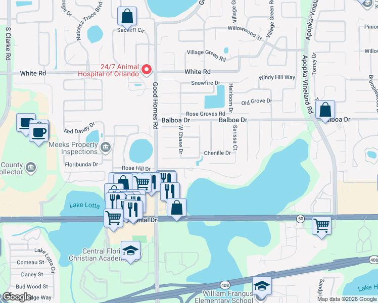 map of restaurants, bars, coffee shops, grocery stores, and more near 8524 Lansdale Court in Orlando