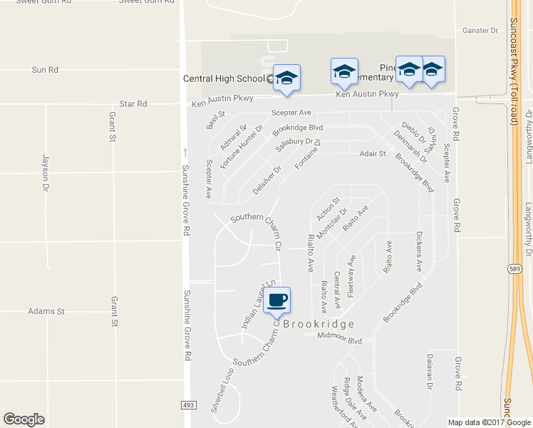 map of restaurants, bars, coffee shops, grocery stores, and more near 8773 Southern Charm Circle in Brooksville
