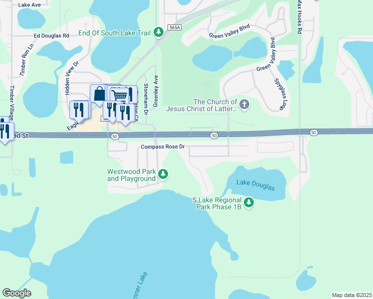 map of restaurants, bars, coffee shops, grocery stores, and more near 601 Neptune Drive in Groveland