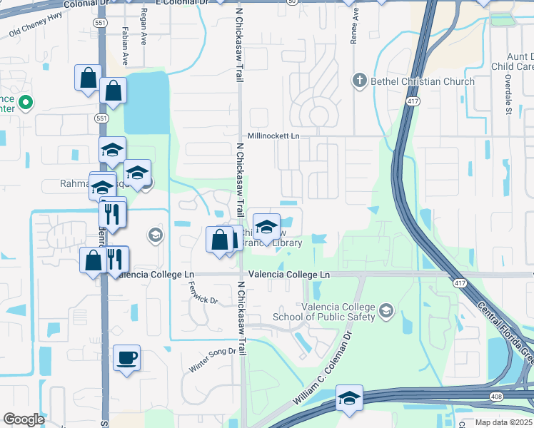 map of restaurants, bars, coffee shops, grocery stores, and more near 952 Courtyard Lane in Orlando