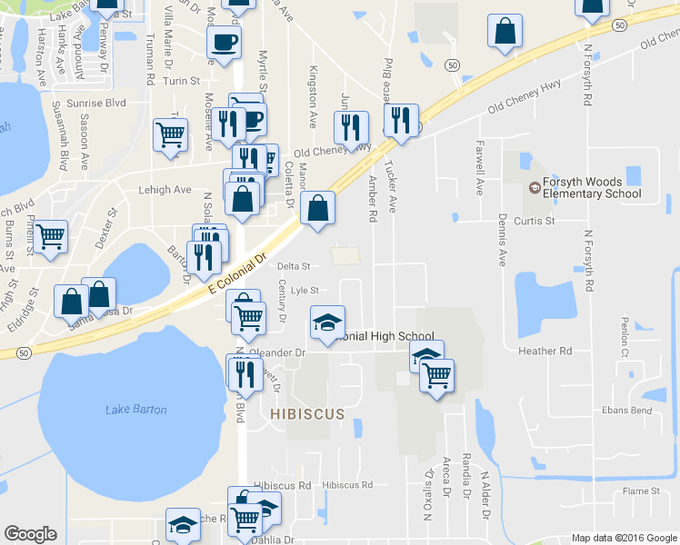 map of restaurants, bars, coffee shops, grocery stores, and more near 688 Golden Sunshine Circle in Orlando
