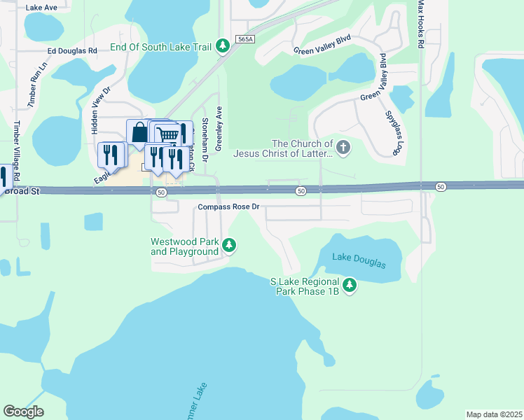 map of restaurants, bars, coffee shops, grocery stores, and more near 601 Neptune Drive in Groveland