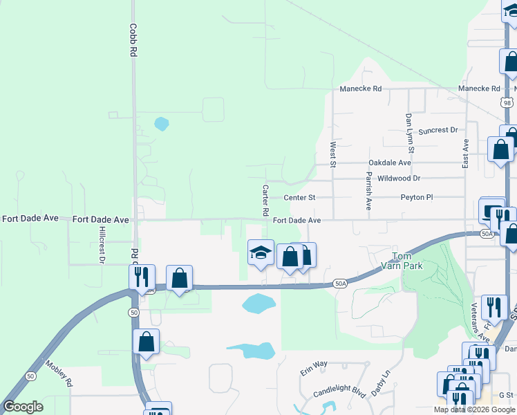 map of restaurants, bars, coffee shops, grocery stores, and more near 9023 Carter Road in Brooksville